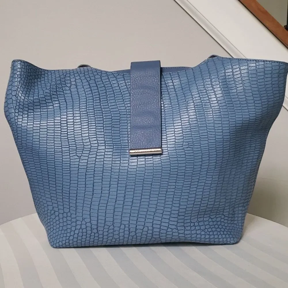 H by Halston Blue Embossed Croc Tote imperfect
